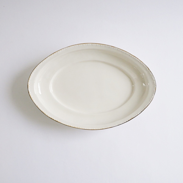 大井寛史　いす灰釉　陽花　楕円鉢　19×29ｃｍ