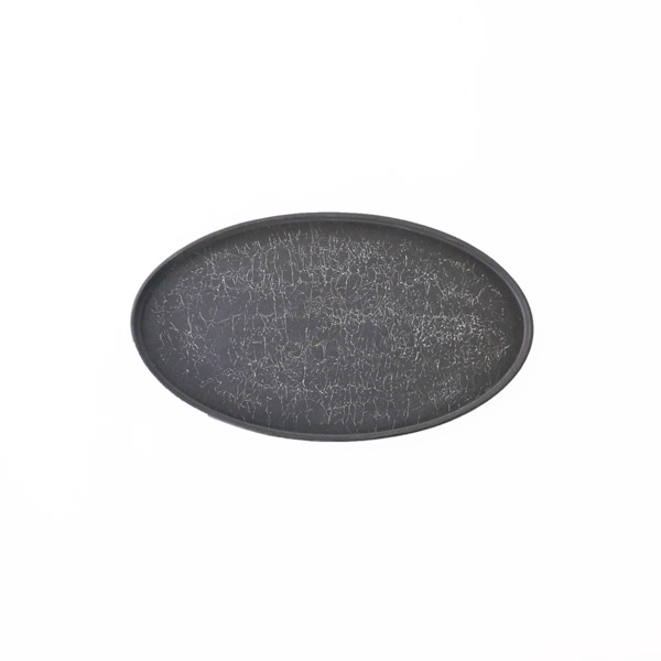 瀬川辰馬　 黒土象嵌 切立オーバルプレート 15×26ｃｍ