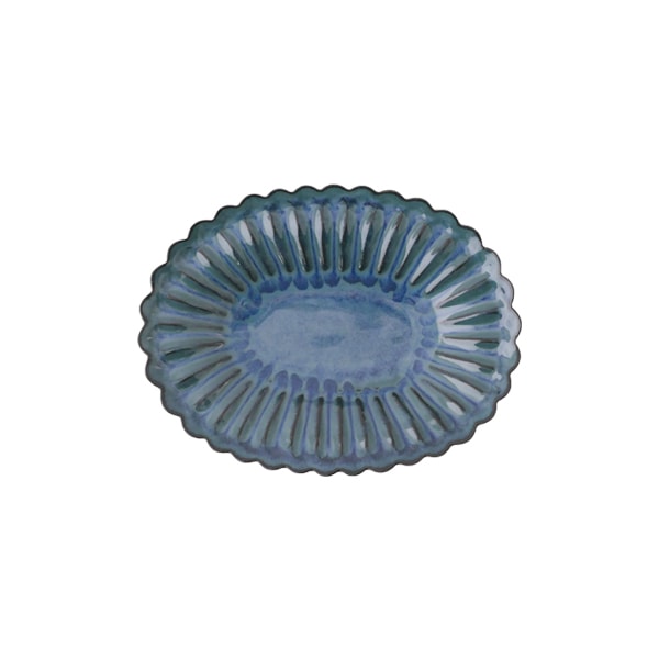 上國料正記　輪花楕円皿　青