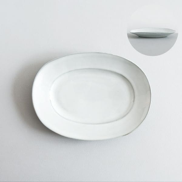 上國料正記　だ円皿　中　白　19×25ｃｍ