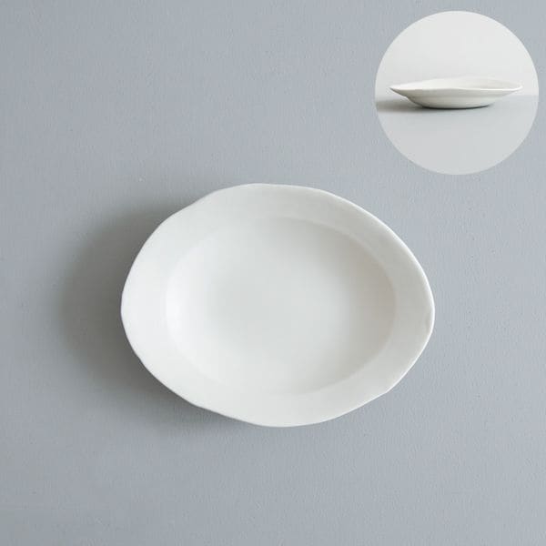 馬場勝文　白磁マットリムオーバル深皿　中　15×18ｃｍ