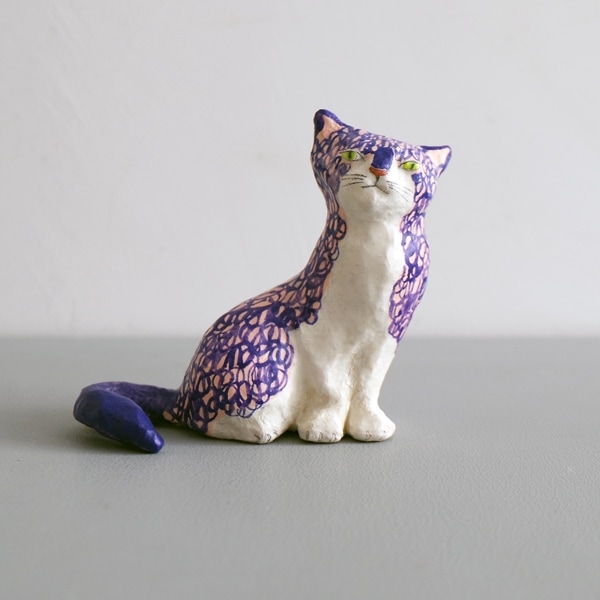 福田十糸子　パーマ柄の猫　