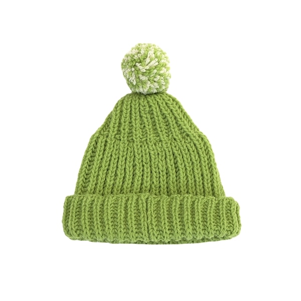 気仙沼ニッティング　ポンポン帽子　〔海の青草×海の青草と生成り〕 ※11/16まで期間限定販売　送料無料