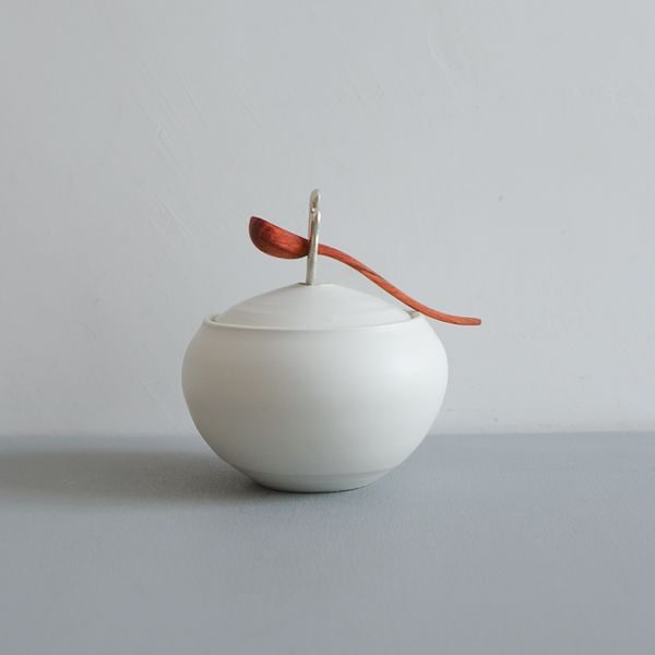 馬場勝文　白磁マット塩つぼ・大　NO.C　（匙付き）