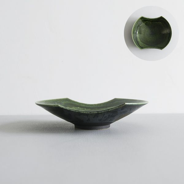 黒木泰等　織部分銅型浅鉢　15.5×18cm　H4cm　