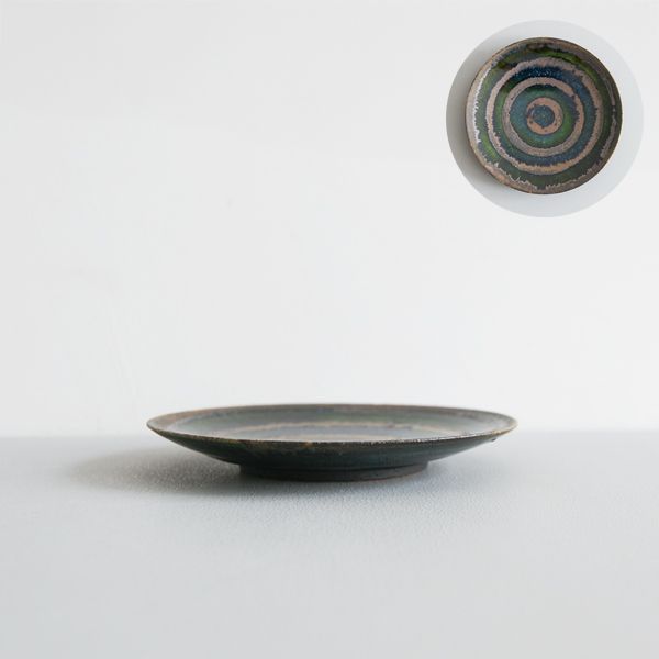 黒木泰等　織部蛇ノ目五寸皿　φ15cm　H2cm　