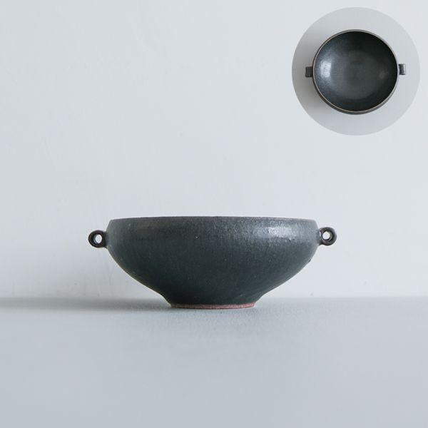 黒木泰等　黒滴釉管耳スープボウル　φ15cm　H5.5cm　