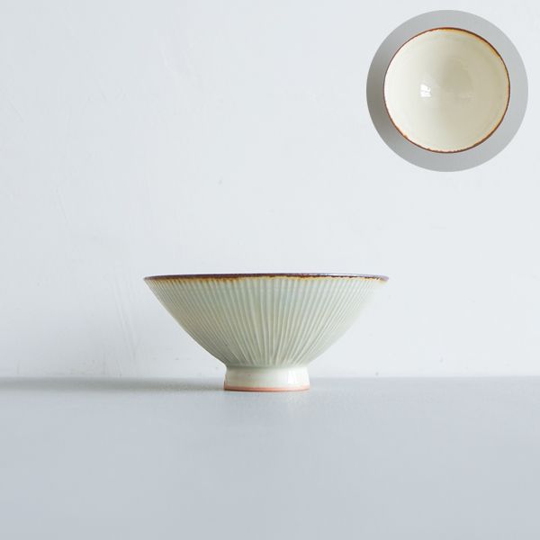 黒木泰等　灰釉鎬飯茶碗　Φ13cm　H5.5cm