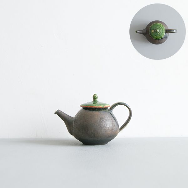 黒木泰等　織部後手急須　8×13cm　H8cm　A