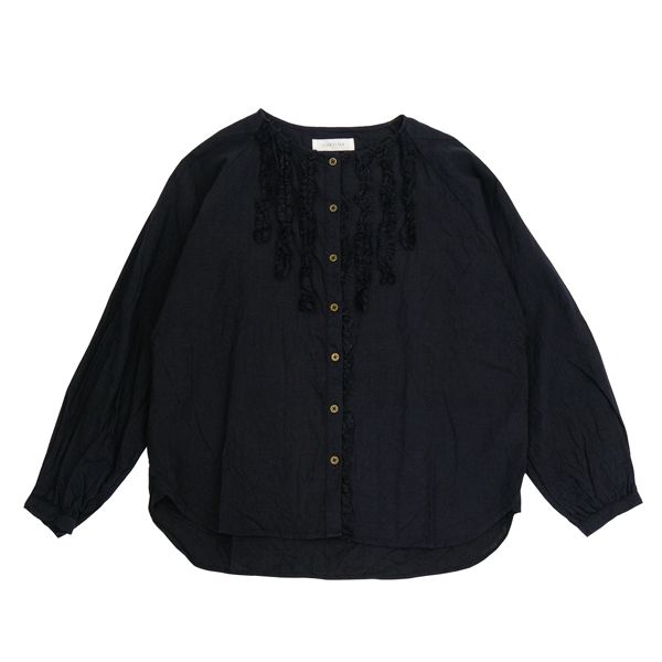 GUPTIHA　HAND SPAN COTTON LINEN  Frill blouse	Black　送料無料