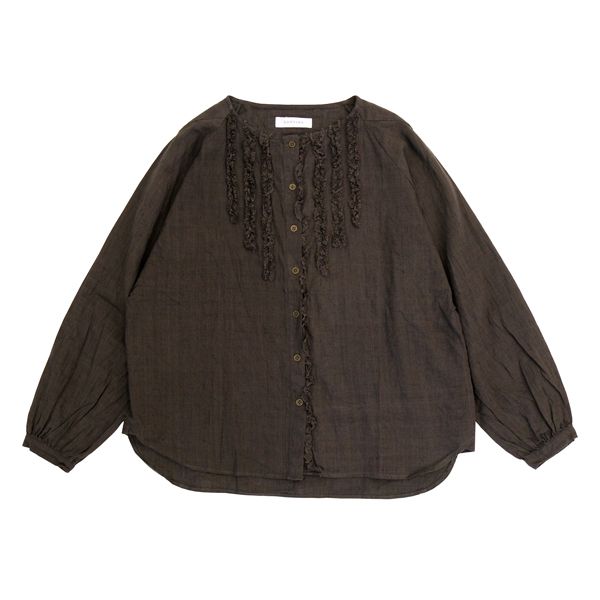 GUPTIHA　HAND SPAN COTTON LINEN  Frill blouse	D.Brown　送料無料