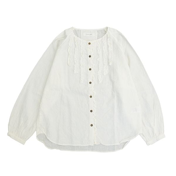 GUPTIHA　HAND SPAN COTTON LINEN  Frill blouse	Off White(真鍮ボタン）　送料無料
