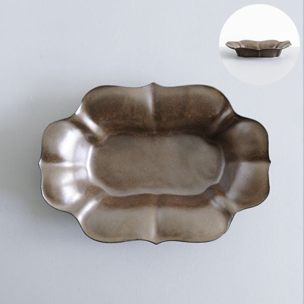 上國料正記　輪花長方鉢　ブロンズ　19㎝×27.5㎝