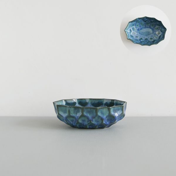 上國料正記　楕円鉢　小　青　Model・B　9×15ｃｍ