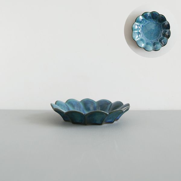 上國料正記　輪花中皿Ａ　青　Φ16.5ｃｍ