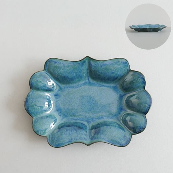 上國料正記　変形だ円中皿　大　青　Model・B　19×27ｃｍ　