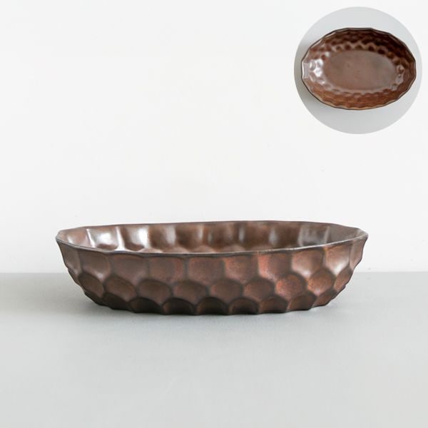 上國料正記　楕円鉢　大　ブロンズ　17.5×25ｃｍ