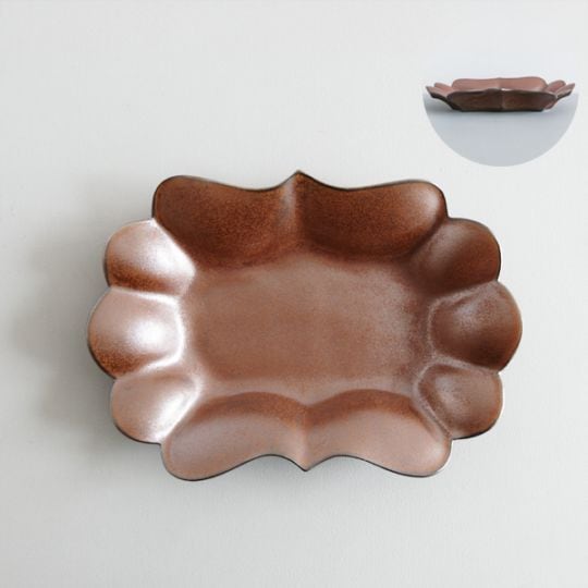 上國料正記　変形だ円中皿　大　ブロンズ　Model・B　19×27ｃｍ　