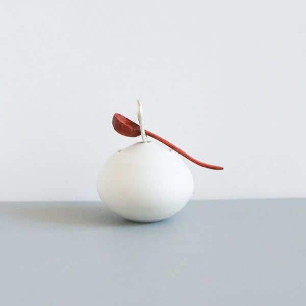 馬場勝文　白磁マット　錫のつまみさとう塩つぼ　小　（匙付き）　model　BB