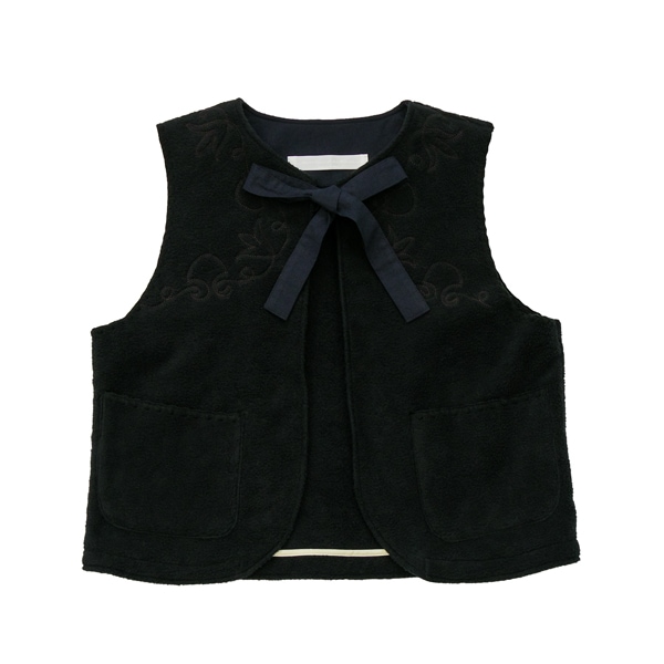 the last flower of the afternoon 　幻の花　Embroidery vest　Black　送料無料