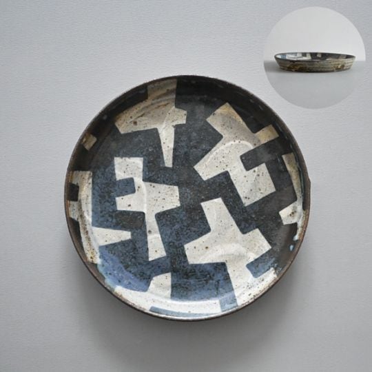 清水しおり｜7寸ドラ皿　青　Model・A　約 φ21.5cm