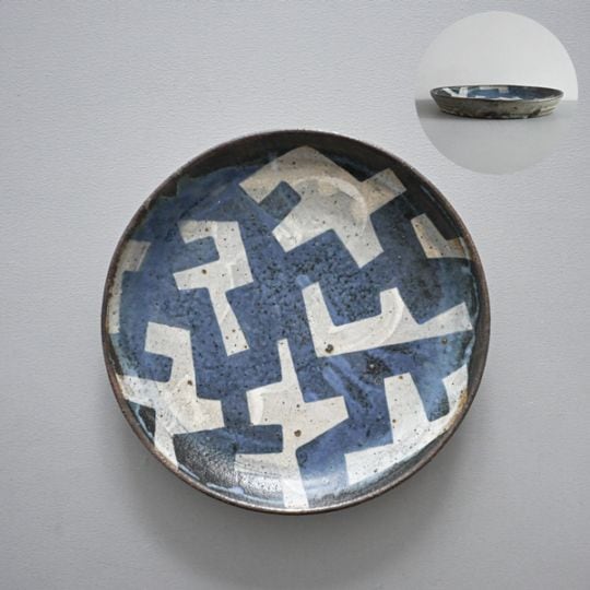 清水しおり｜7寸ドラ皿　青　Model・B　約 φ21.5cm