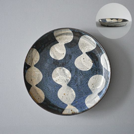 清水しおり｜7寸ドラ皿　青　Model・D　約 φ21.5cm