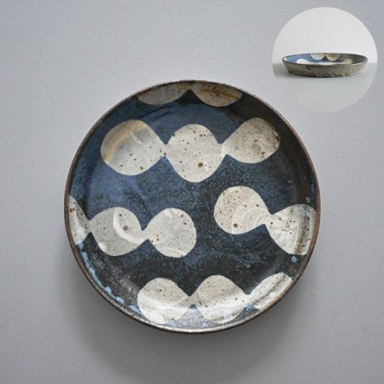 清水しおり｜7寸ドラ皿　青　Model・E　約 φ21.5cm