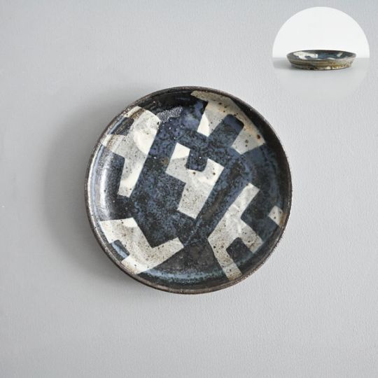 清水しおり｜5寸ドラ皿　青　Model・B　約 φ15cm