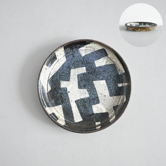 清水しおり｜5寸ドラ皿　青　Model・C　約 φ15cm