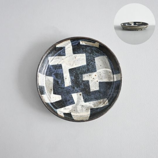 清水しおり｜5寸ドラ皿　青　Model・D　約 φ15cm