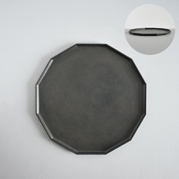 ふじい製作所｜漆と和紙　十二角盆 グレー　25㎝×25㎝