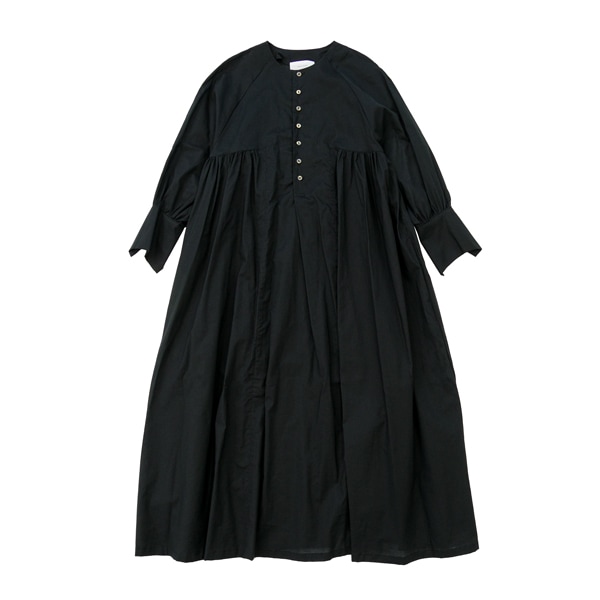 the last flower of the afternoon｜沈黙の音色　Collarless Half-placket shirt dress［Black（黒）］