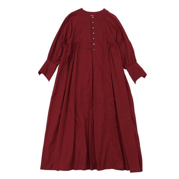the last flower of the afternoon｜沈黙の音色　Collarless Half-placket shirt dress［Bordeaux（臙脂色）］