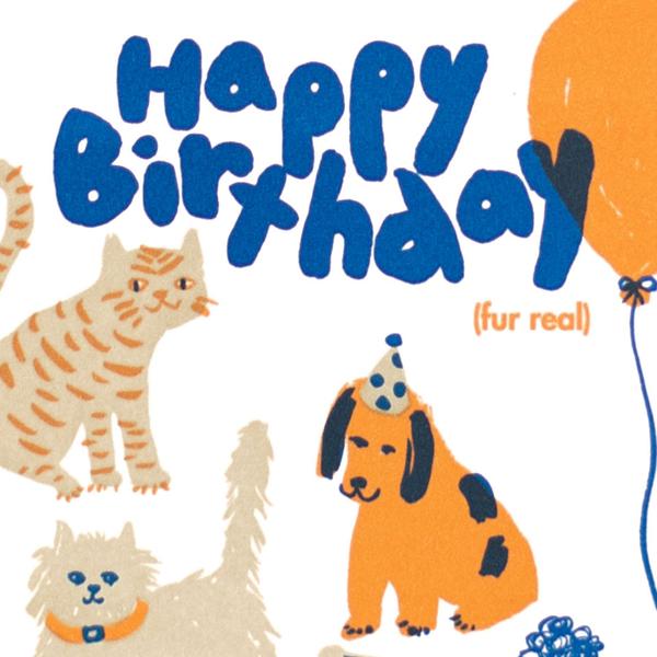 活版印刷　happy birthday　card　（Dog＆Cat）