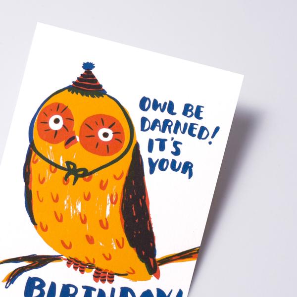 活版印刷　happy birthday card　（フクロウ）