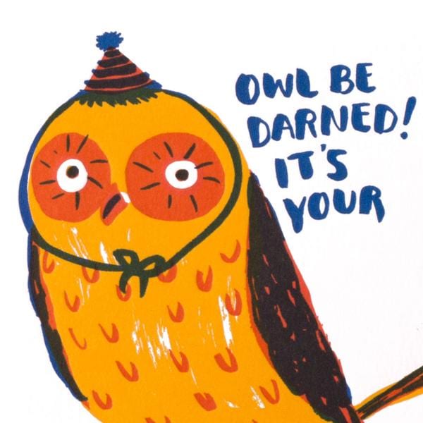 活版印刷　happy birthday card　（フクロウ）