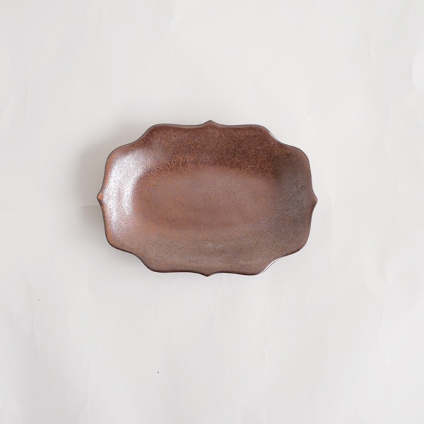 上國料正記　楕円小皿　ブロンズ　11.5×16.5ｃｍ