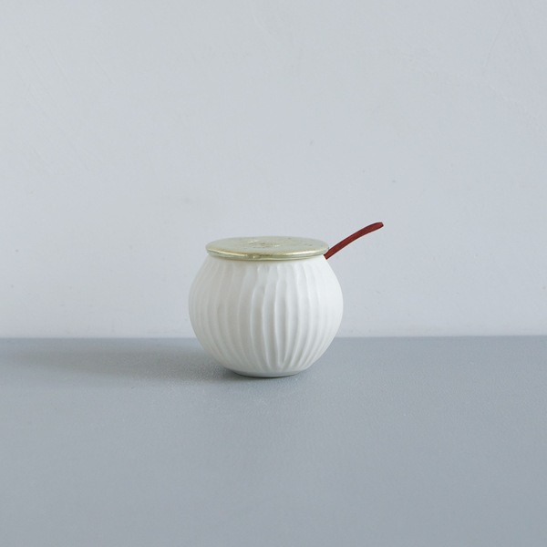 馬場勝文　白磁マット　すずふたシュガーポット（丸）　大　Model・A　H7.5㎝