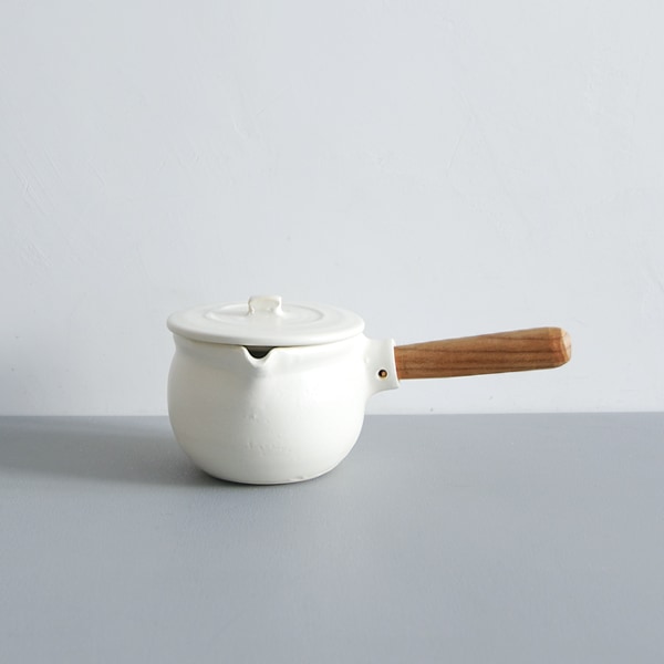 馬場勝文 ふた付き耐熱ミルクパン黒 右利き用 陶器 ポット 直火