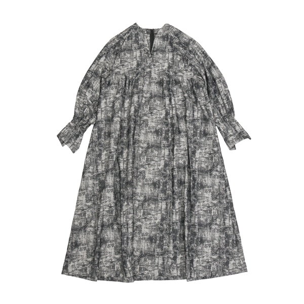 the last flower of the afternoon　藍⾊の靄 Key neck A line dress  Black　送料無料