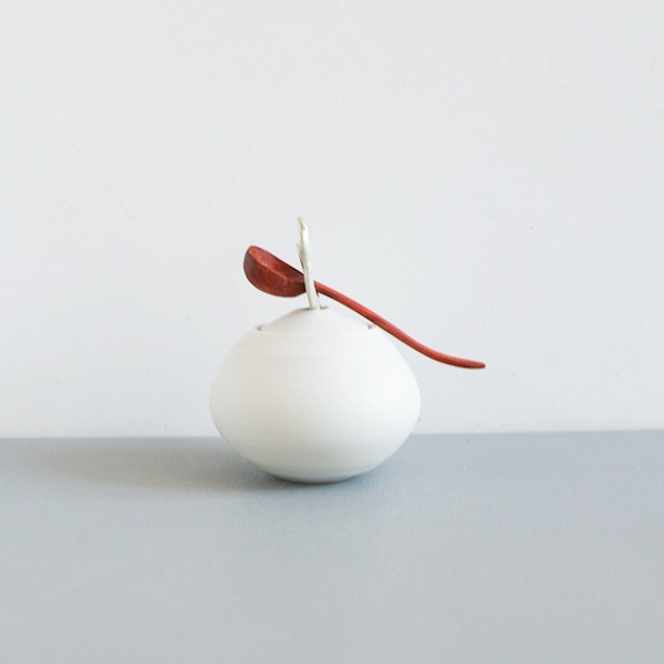 馬場勝文　白磁マット　錫のつまみさとう塩つぼ　小　（匙付き）　model　BB