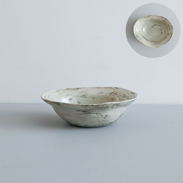 馬場勝文　刷毛目リムオーバル深鉢　中