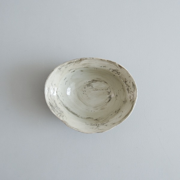 馬場勝文　刷毛目リムオーバル深鉢　中