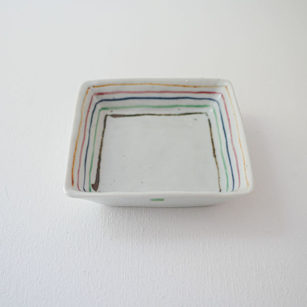 中尾万作　色コマ角皿　13ｃｍ×13ｃｍ