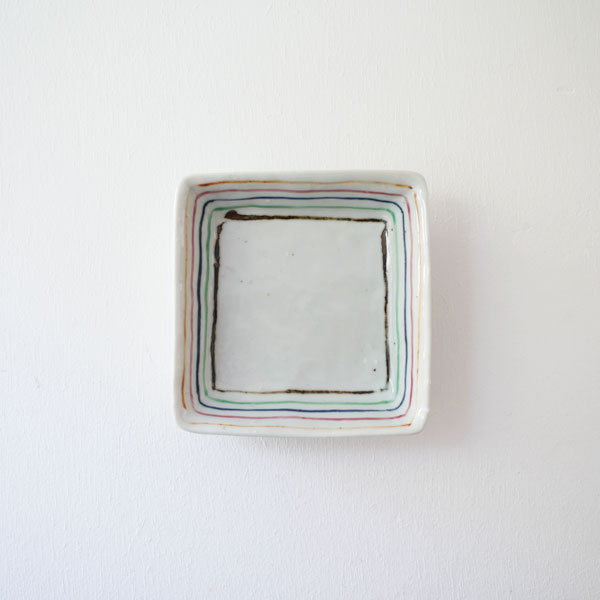 中尾万作　色コマ角皿　13ｃｍ×13ｃｍ