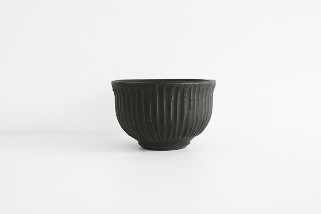 馬場勝文　黒釉鎬小湯呑　H5.5ｃｍ