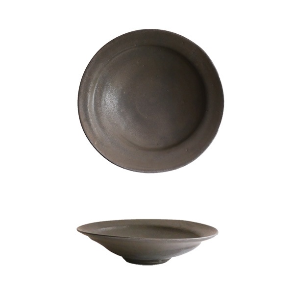 馬場勝文　黒釉アンシンメトリー7寸鉢　Φ21ｃｍ