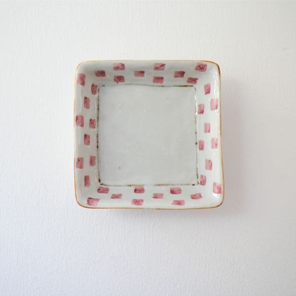 中尾万作　桃キューブ角皿　13×13ｃｍ