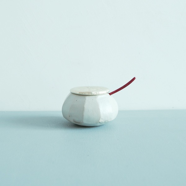 馬場勝文　土マットシュガーポット錫蓋　台形（B）　　（匙付き）　